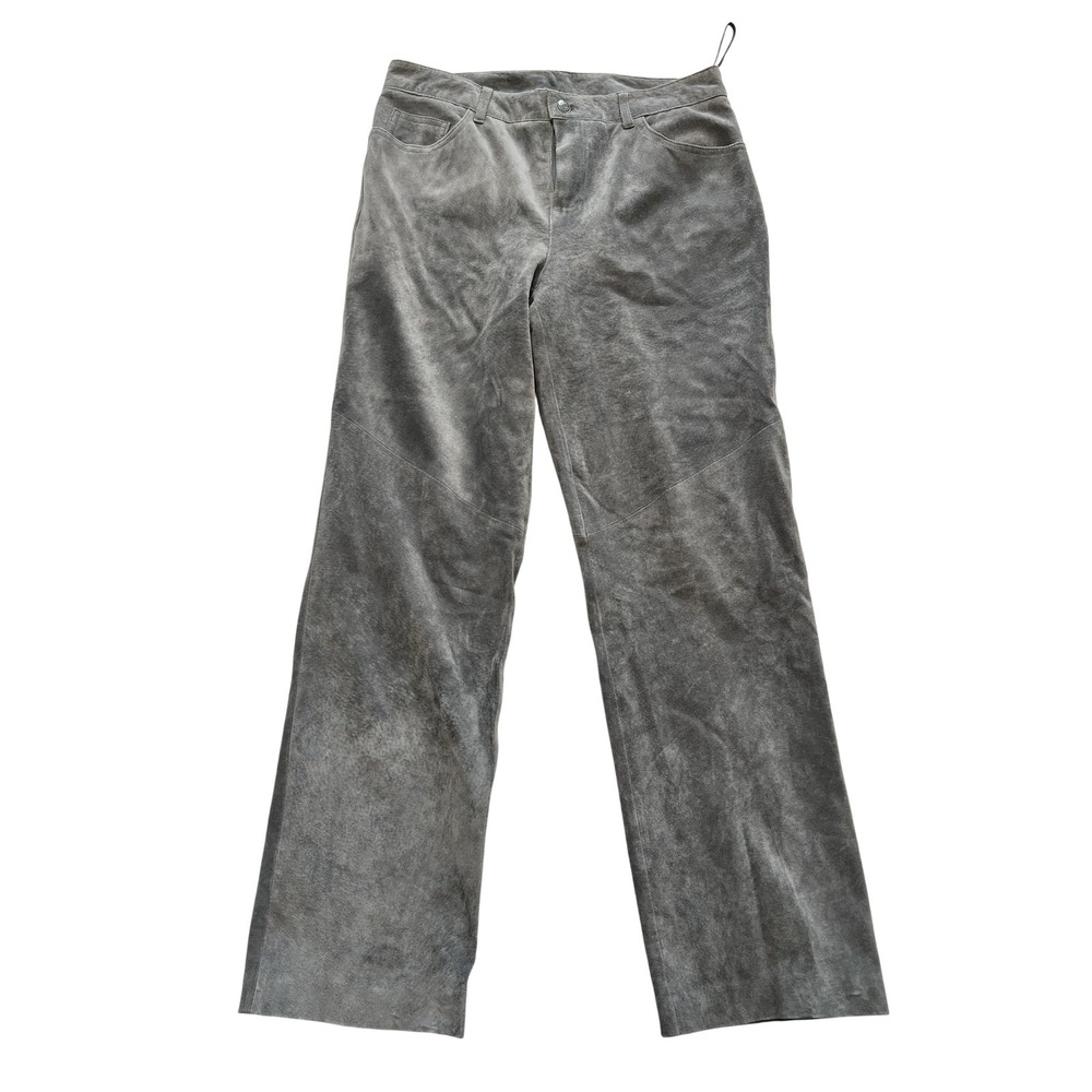 Jones New York Signature Pants Womens 6 Gray Genuine Leather‎ Suede Straight Leg